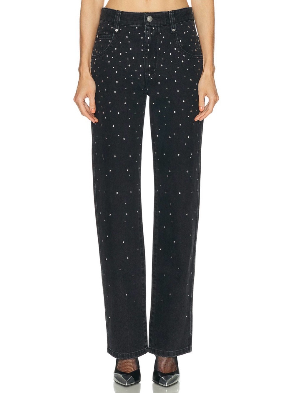 NWT Isabel Marant Étoile Brinsa High Straight Leg Black Studded Jeans 34 US 2 XS